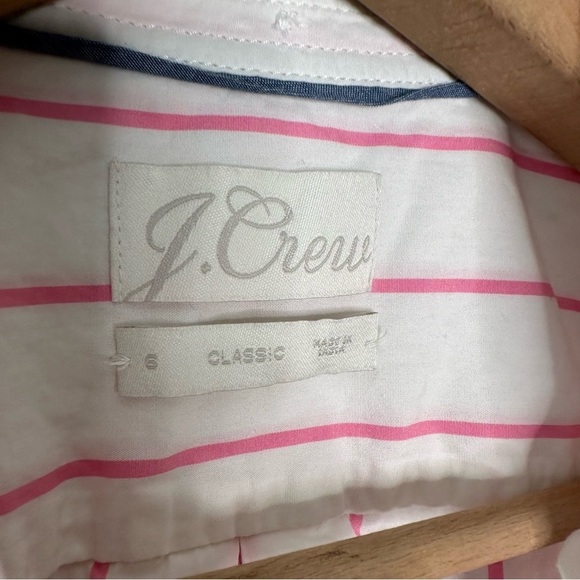 J. Crew | Pink Stripe Classic Fit Washed Cotton Poplin Button Down Shirt Size 6 - Picture 6 of 10